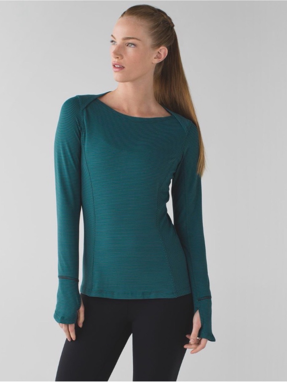 Lululemon Kanto Catch Me Long Sleeve Mini Pop Stripe Dark Fuel Forage Teal 2